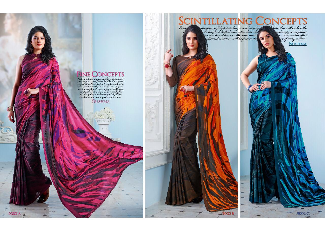 Sushma Sarees Presents Fashion Crystal Crape Printed Sarees Cataloge Wholesaler