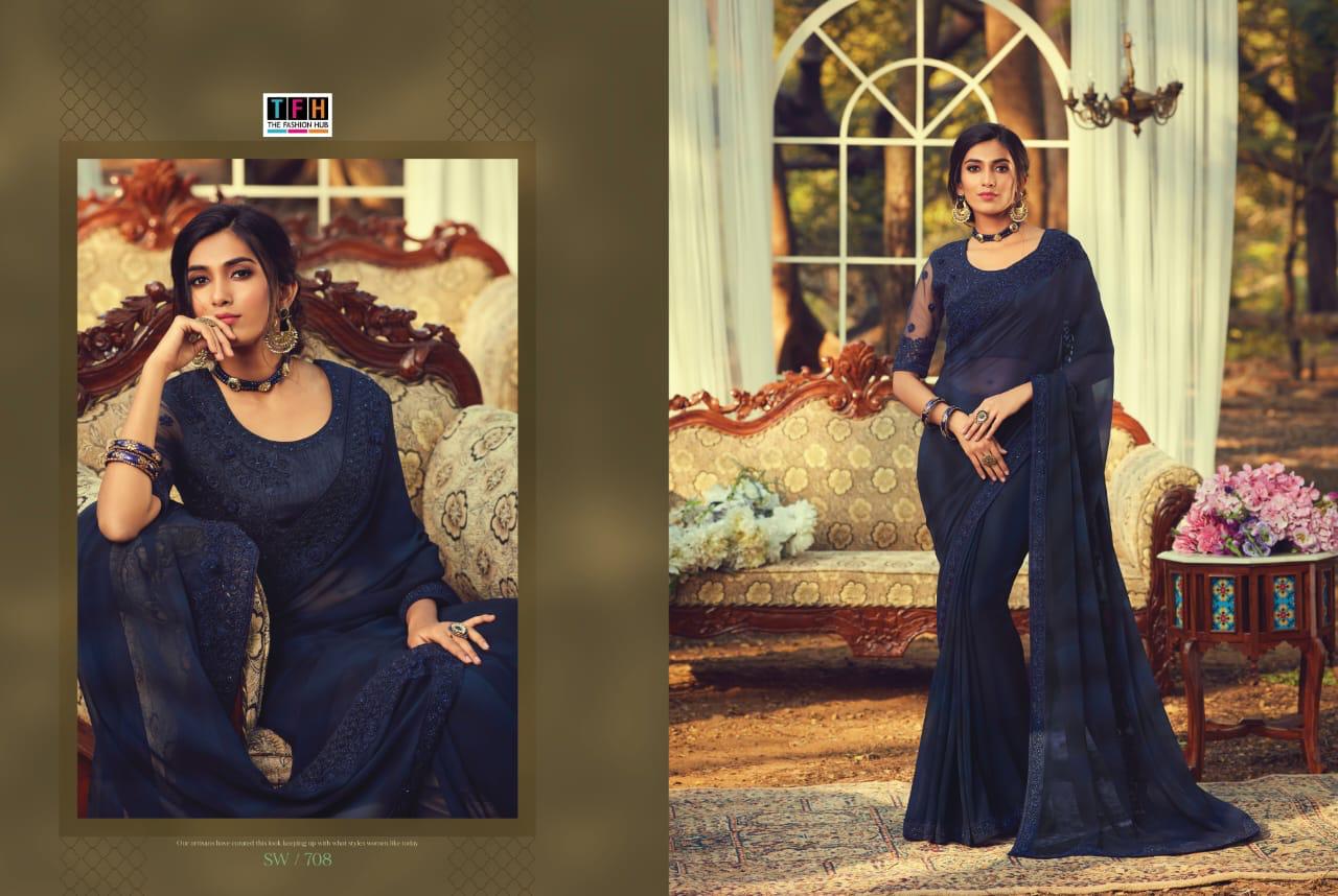 Tfh Presents Sandal Wood 7th Edition 701-718 Series Silk Exclusive Designer Party Wear Sarees Cataloge Collection
