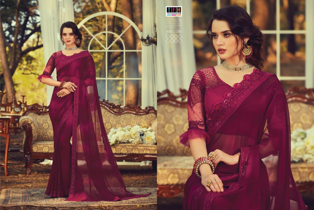 Tfh Presents Sandal Wood 7th Edition 701-718 Series Silk Exclusive Designer Party Wear Sarees Cataloge Collection