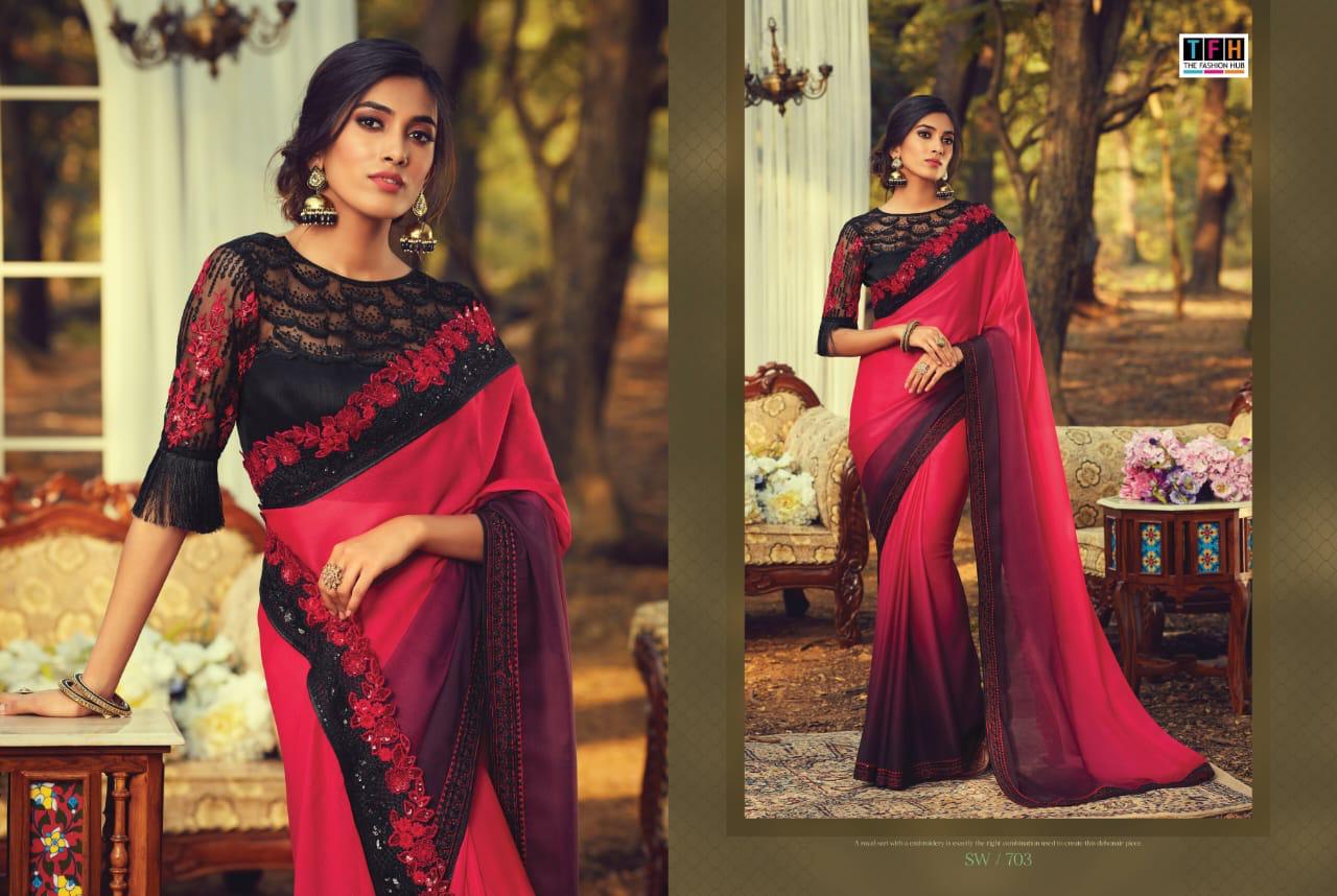 Tfh Presents Sandal Wood 7th Edition 701-718 Series Silk Exclusive Designer Party Wear Sarees Cataloge Collection