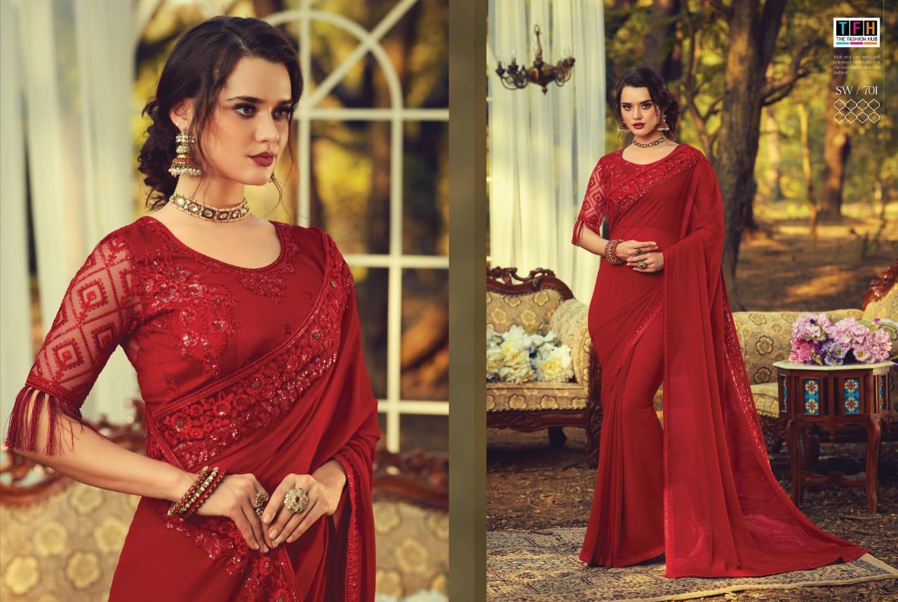Tfh Presents Sandal Wood 7th Edition 701-718 Series Silk Exclusive Designer Party Wear Sarees Cataloge Collection
