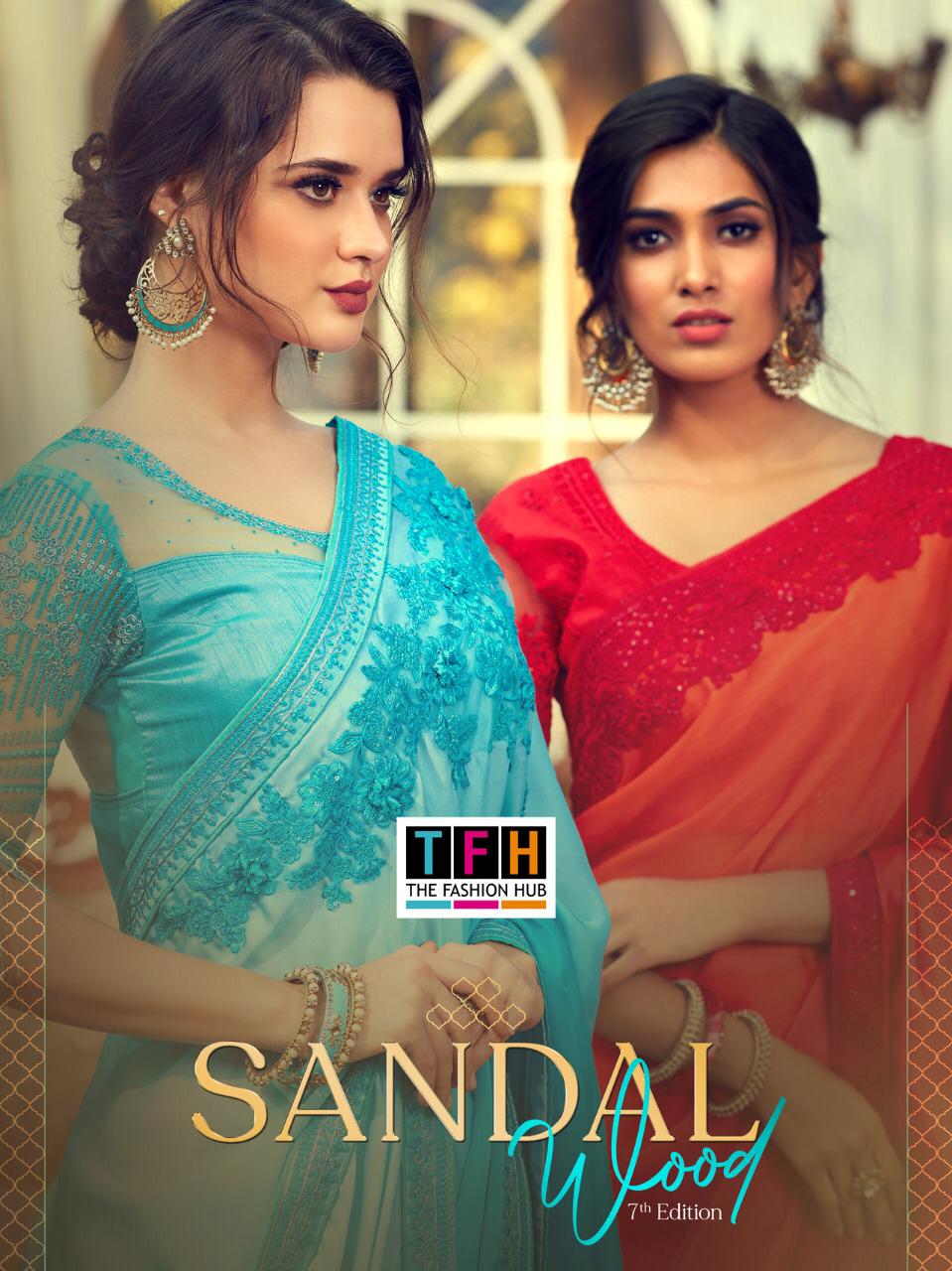 Tfh Presents Sandal Wood 7th Edition 701-718 Series Silk Exclusive Designer Party Wear Sarees Cataloge Collection