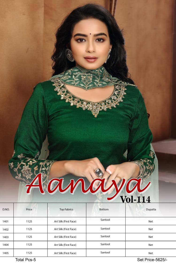 Twisha Presents Aanaya Vol-114 Art Silk Patiyala Salwar Suit Wholesaler