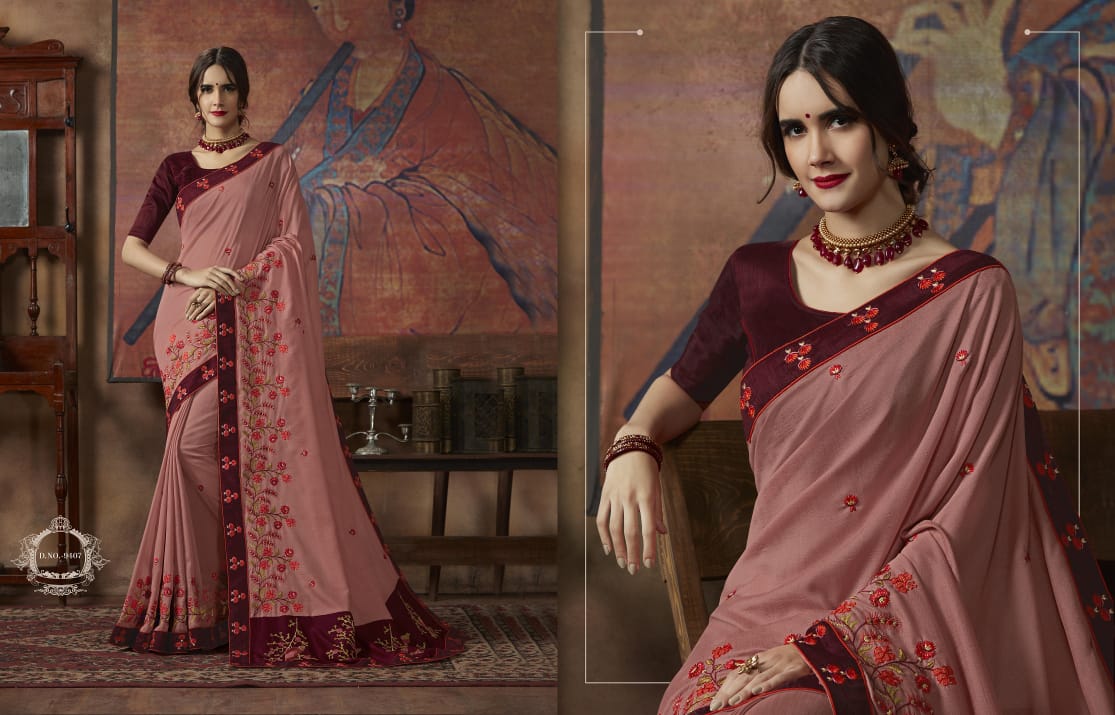 Kessi Fabrics Presents Akshara Vol-2 Beautiful Designer Embroidery Blouse Work Sarees Wholesaler