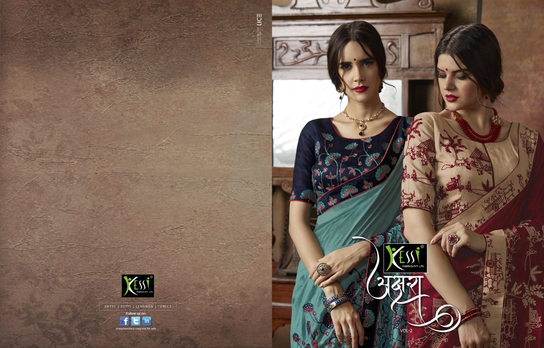 Kessi Fabrics Presents Akshara Vol-2 Beautiful Designer Embroidery Blouse Work Sarees Wholesaler