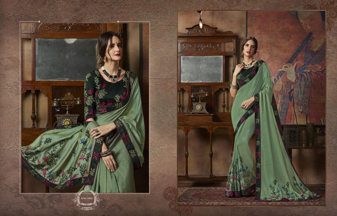 Kessi Fabrics Presents Akshara Vol-2 Beautiful Designer Embroidery Blouse Work Sarees Wholesaler