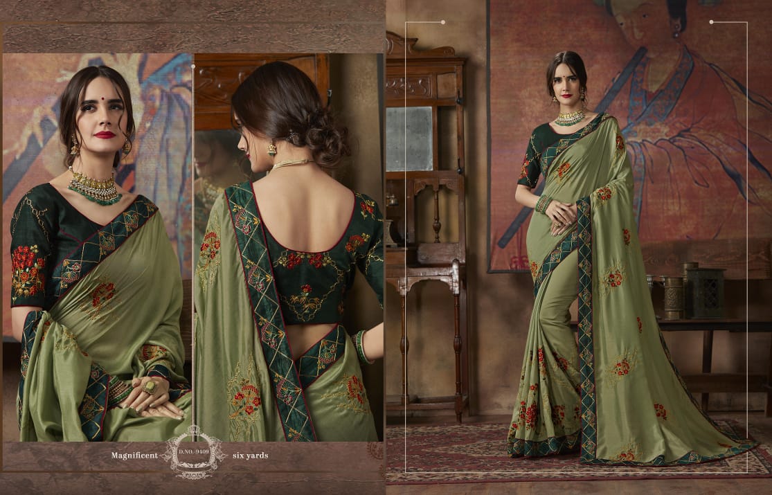 Kessi Fabrics Presents Akshara Vol-2 Beautiful Designer Embroidery Blouse Work Sarees Wholesaler