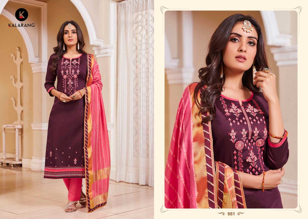 Kalarang Presents Jasmine Vol-5 Jam Silk Cotton With Embroidery Work Straight Salwar Suit Catalog