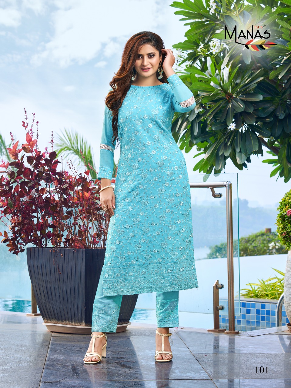 Manas Presents Lucknowi Embroidery Work Kurtis With Pants Collection At Wholesale