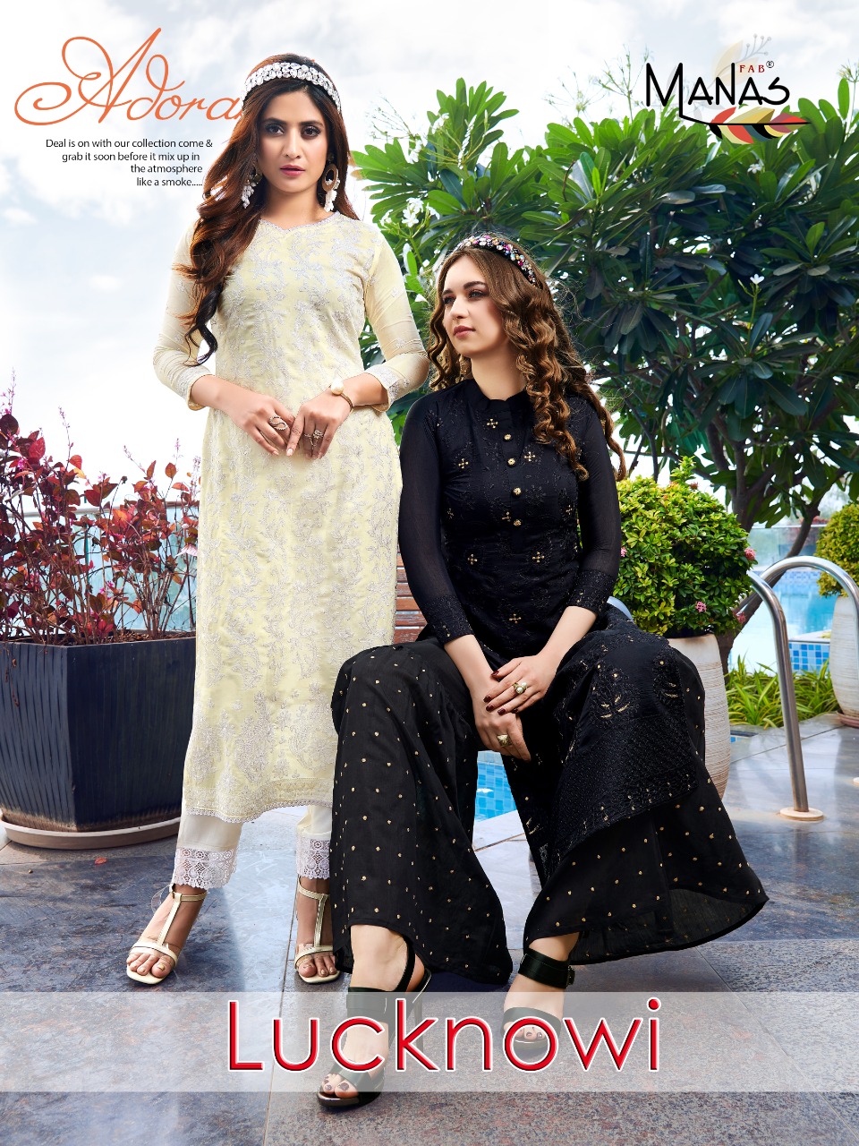 Manas Presents Lucknowi Embroidery Work Kurtis With Pants Collection At Wholesale