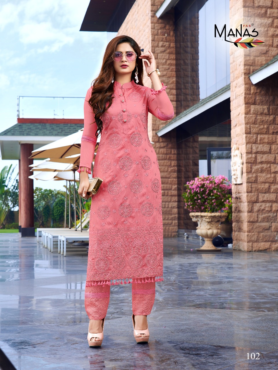 Manas Presents Lucknowi Embroidery Work Kurtis With Pants Collection At Wholesale