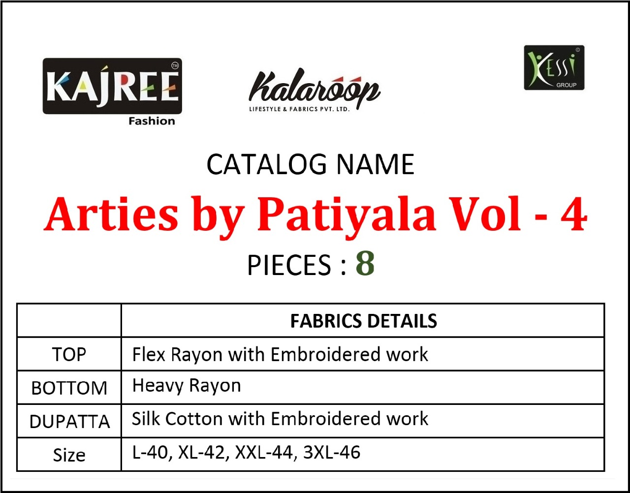 Kajree Presents Arties By Patiyala Vol-4 Heavy Rayon Embroidery Work Patiala Kurtis Collection
