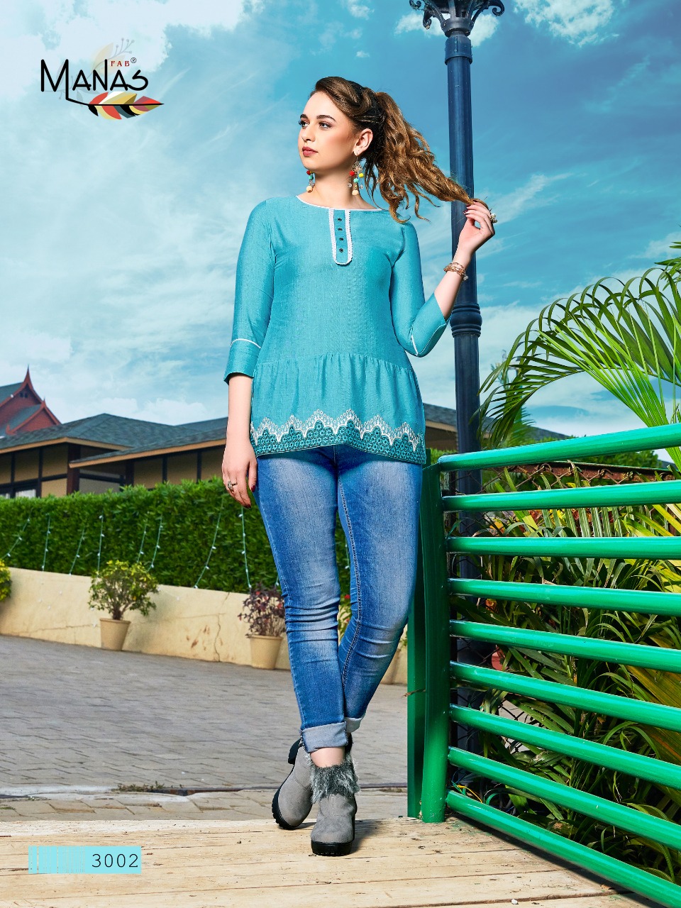 Manas Presents Rimzim Viscose Rayon Embroidery Work Designer Short Top Kurtis Collection