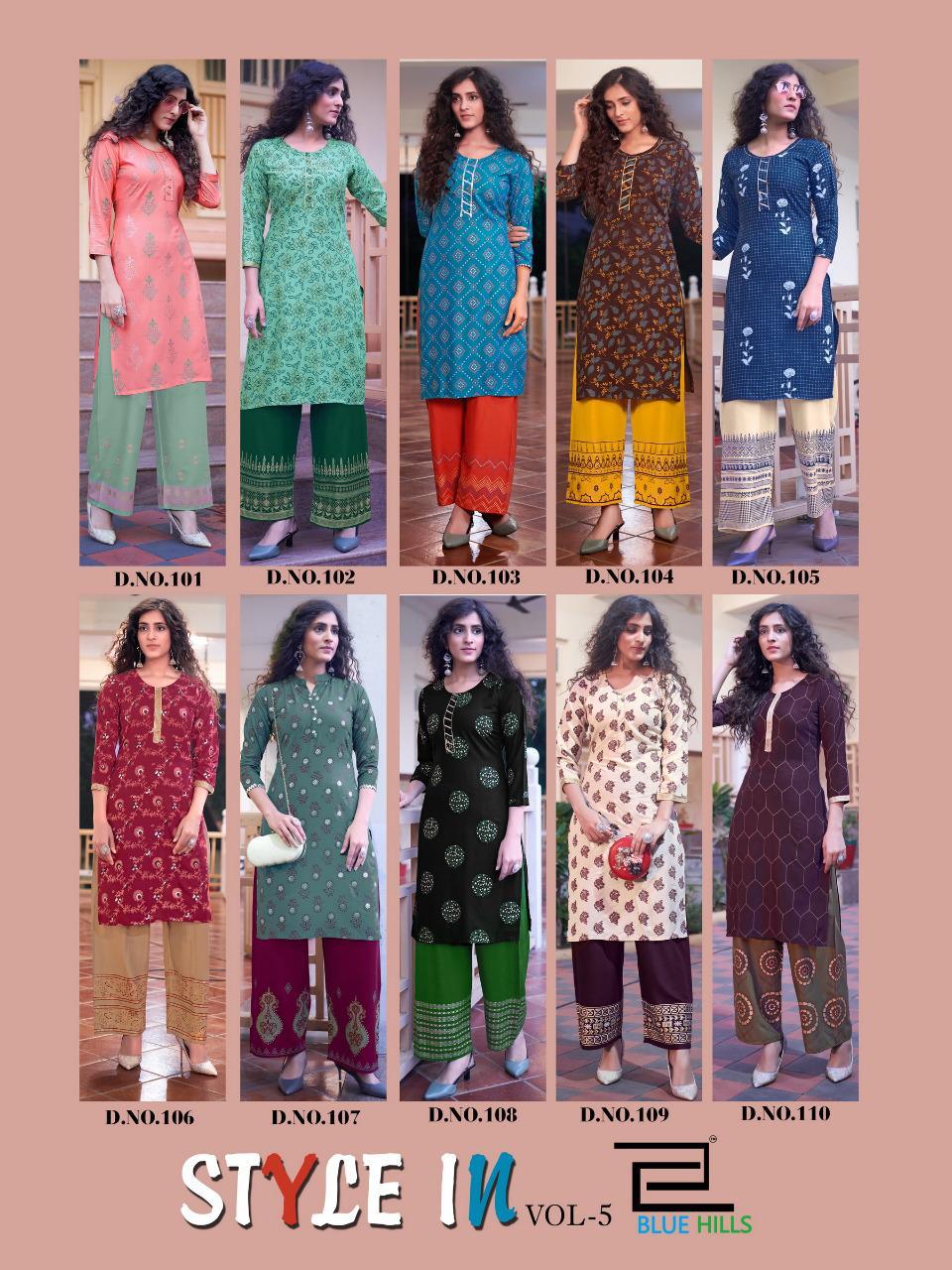 Blue Hills Presents Style In Vol-5 Fancy Rayon Kurtis With Plazzo Collection At Wholesale Prices