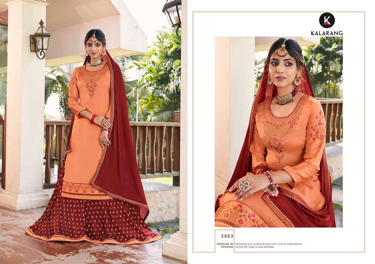 Kalarang Presents Blue Berry Vol-4 Satin Silk Embroidery Work Straight Salwar Suit Wholesaler