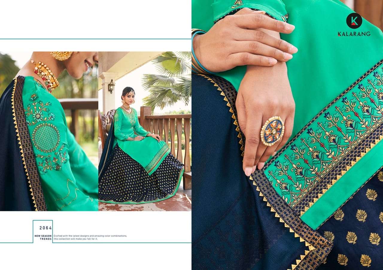 Kalarang Presents Blue Berry Vol-4 Satin Silk Embroidery Work Straight Salwar Suit Wholesaler
