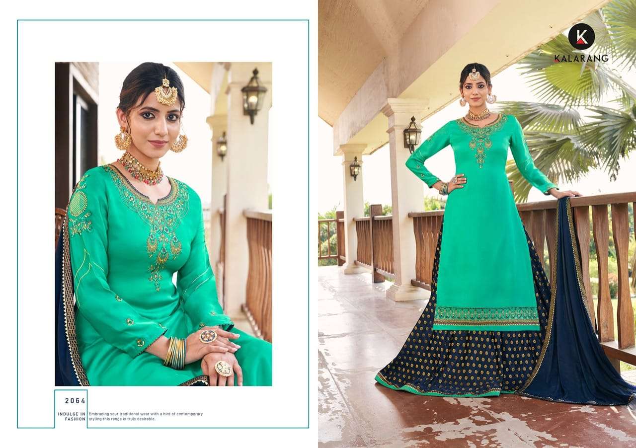 Kalarang Presents Blue Berry Vol-4 Satin Silk Embroidery Work Straight Salwar Suit Wholesaler