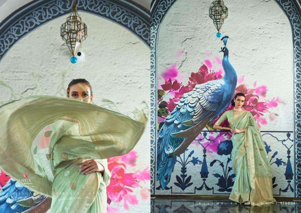 Rajtex Presents Kiassa Tissue 176001 to 176006 Series Tissue Organza Weaving Traditional Wear Sarees Cataloge