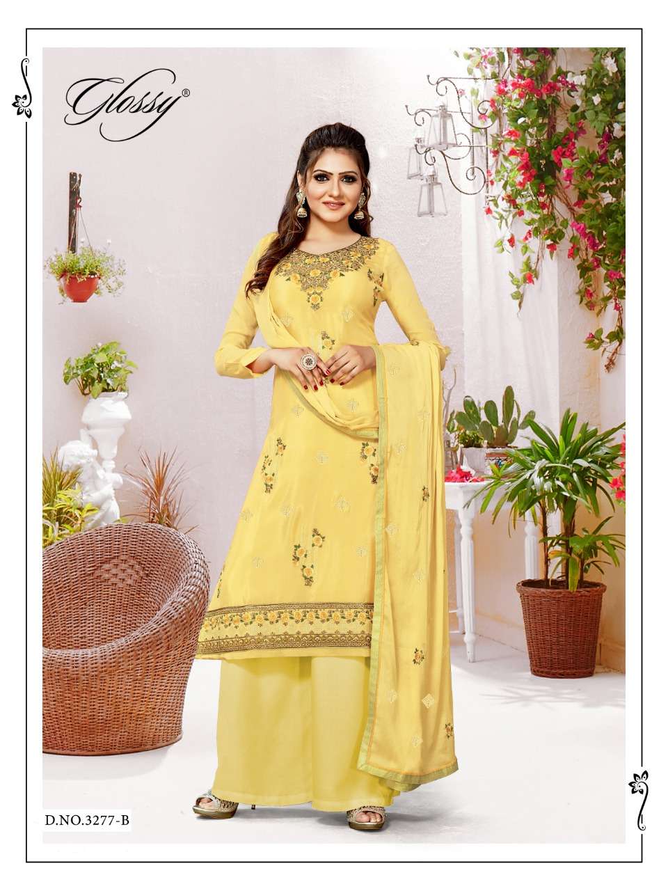 Glossy Presents Nargish Pure Viscose Chinon Embroidery Work Plazzo Salwar Suit Cataloge