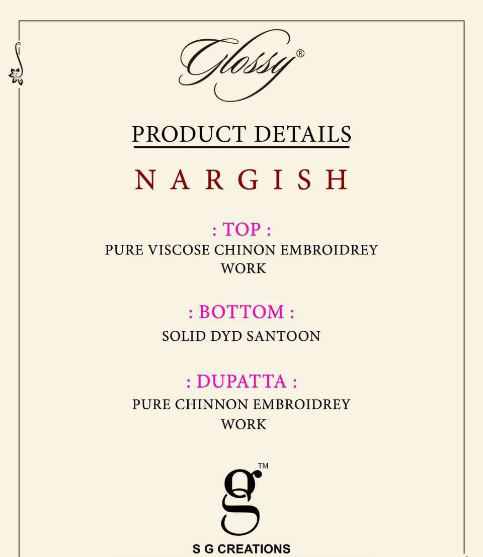Glossy Presents Nargish Pure Viscose Chinon Embroidery Work Plazzo Salwar Suit Cataloge