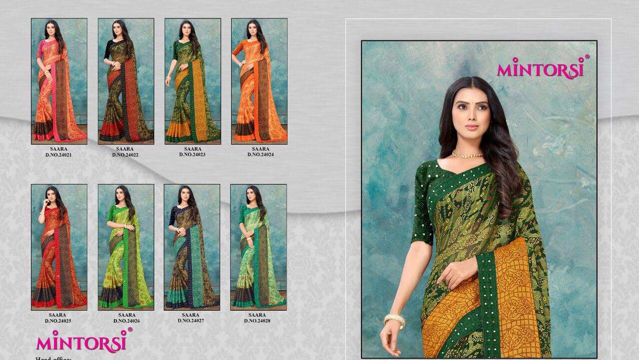 Mintorasi Presents Saara Chiffon Brasso Sarees Cataloge Wholesaler