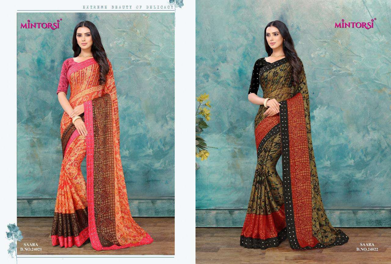 Mintorasi Presents Saara Chiffon Brasso Sarees Cataloge Wholesaler