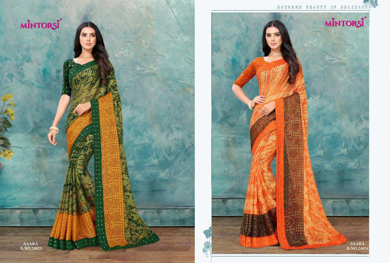 Mintorasi Presents Saara Chiffon Brasso Sarees Cataloge Wholesaler