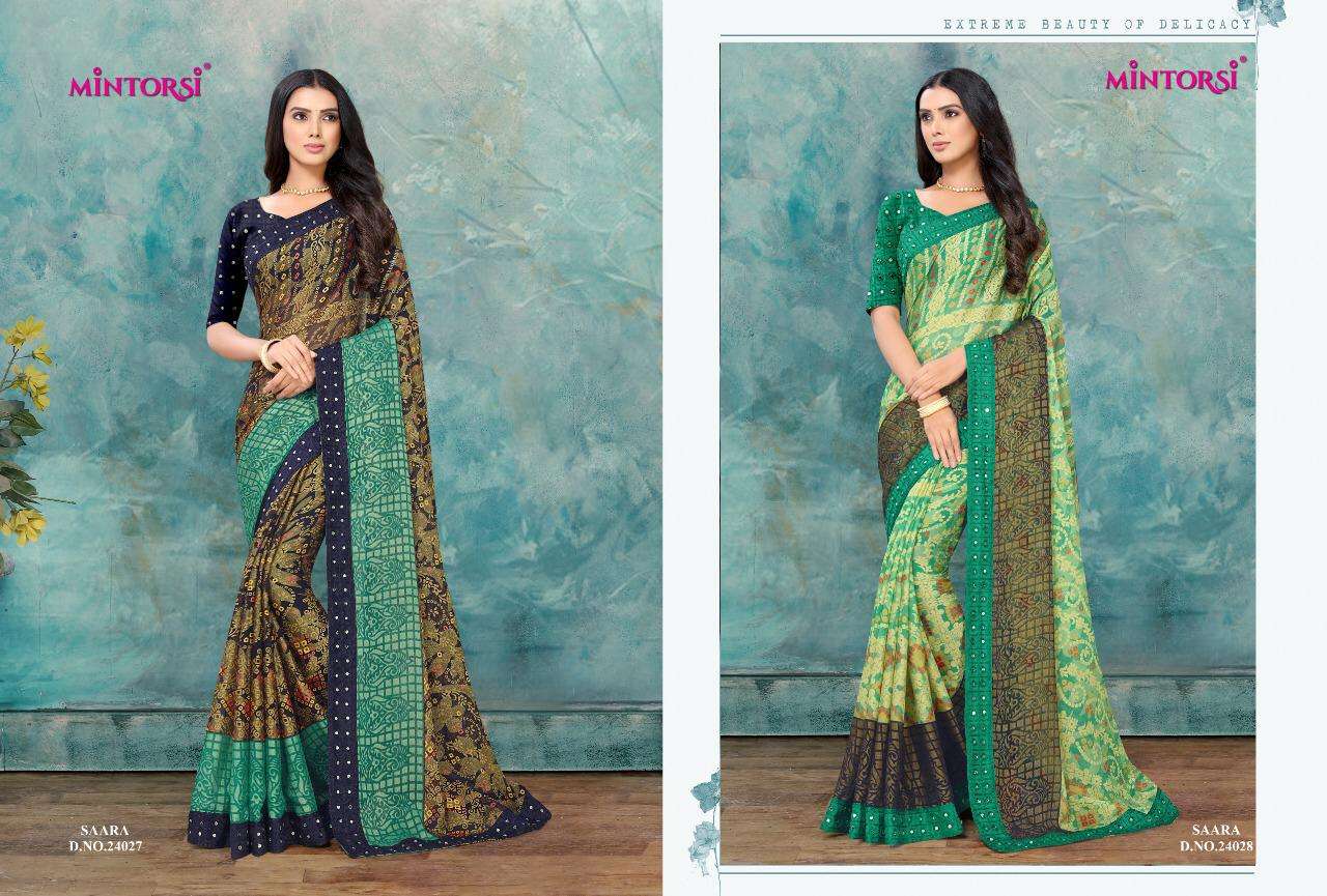 Mintorasi Presents Saara Chiffon Brasso Sarees Cataloge Wholesaler