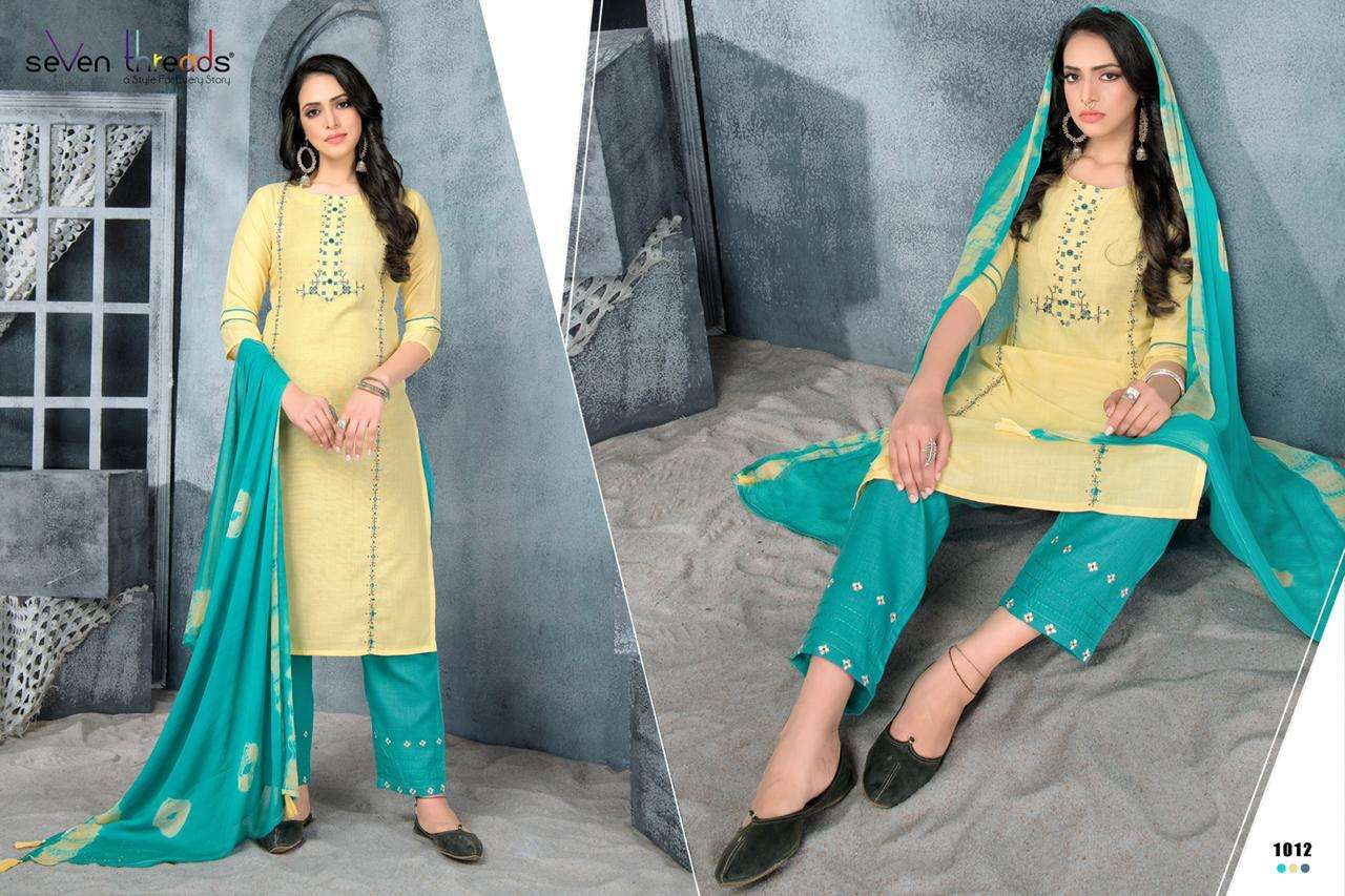Seven Threads Presents Prisha Cotton Slub Kurtis With Pant And Dupatta Cataloge