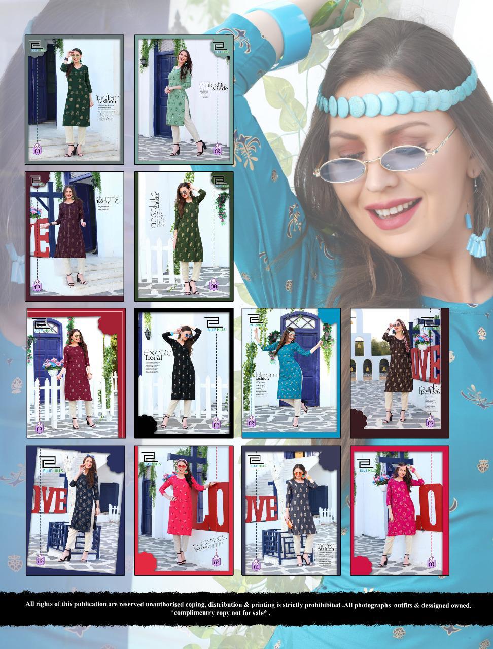 Blue Hills Presents Divine Vol-1 Rayon Simple Daily Wear Kurtis Catalog Wholesaler