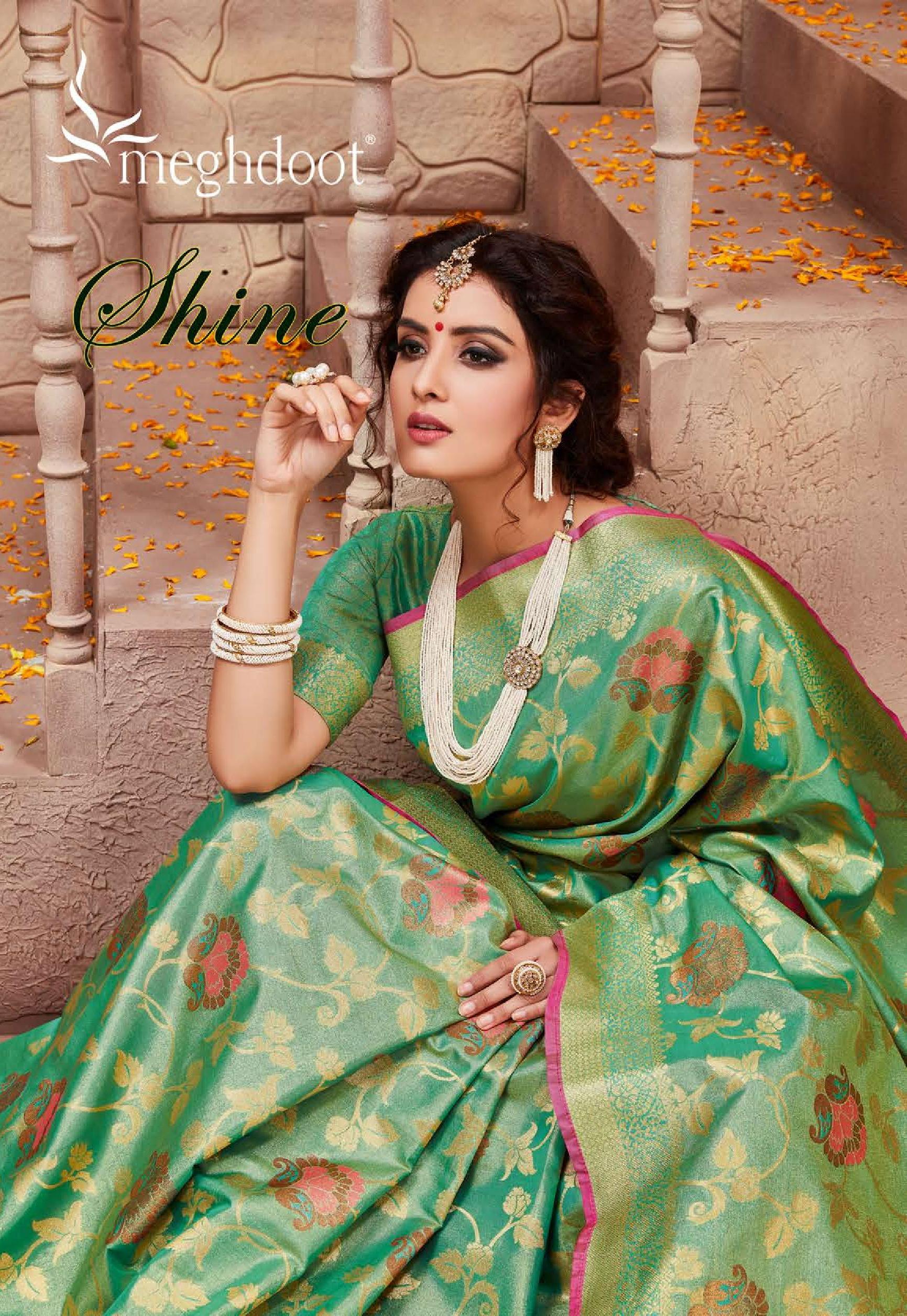 Meghdoot Presents Shine 1292 To 1323 Series Indian Wedding Wear Silk Sarees Catalog Wholesaler