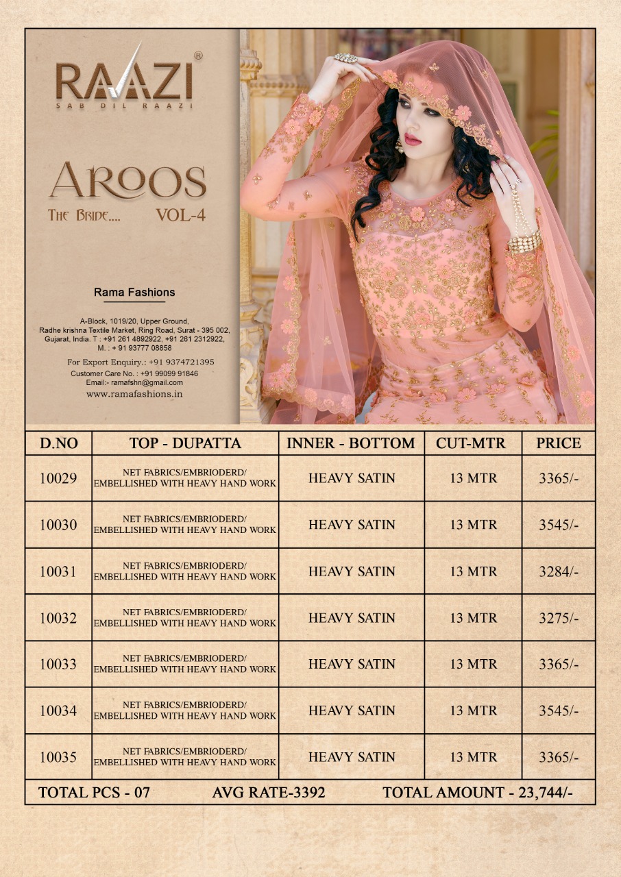 Raazi Presents Aroos Vol-4 Heavy Deisgner Wedding Gown Collecton At Wholesale In Surat