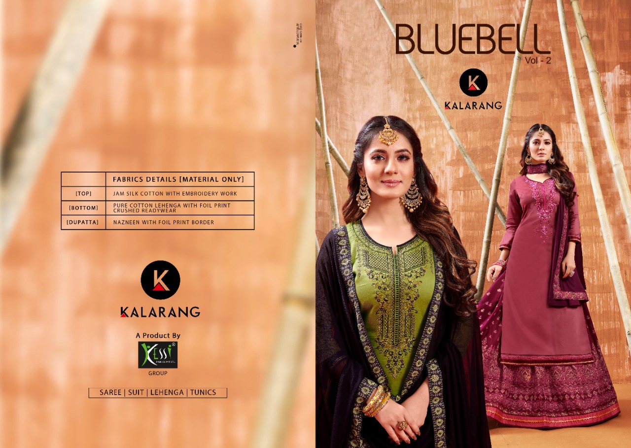 Kalarang Presents Blue Bell Vol-2 Jam Cotton With Embroidery Work Top With Foil Print Lehenga Collection