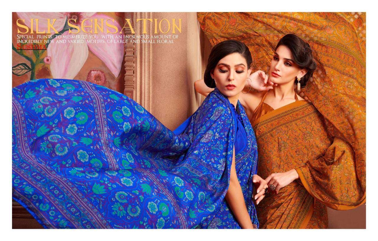 Sushma Presents Silk Wave Fancy Printed Daily Wear Crepe Sarees Catalog Wholesaler