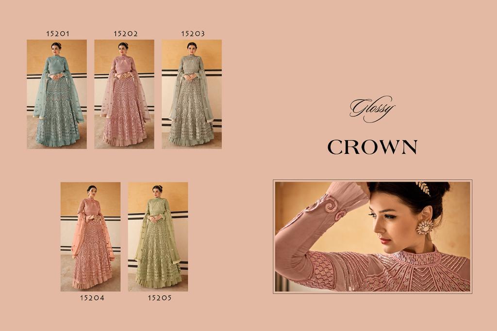 Gloosy Presents Crown Heavy Desigenr Party Wear Gown Catalog Wholesaler