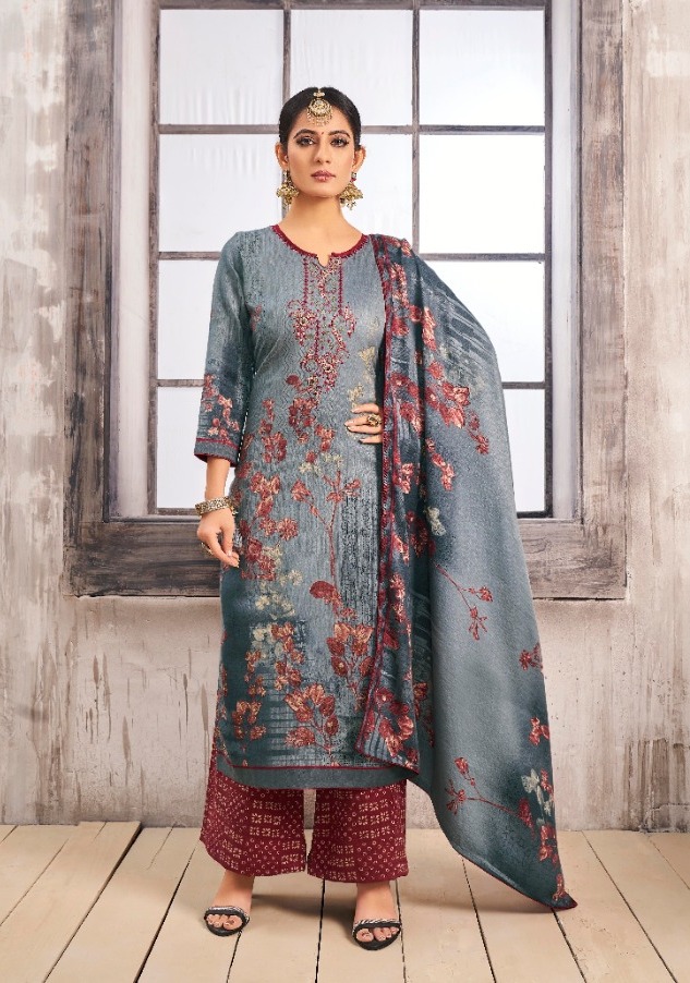 Kalarang Presents Gulzar Pashmina Print With Embroidery Work Plazzo Style Salwar Suit Catalog Wholesaler