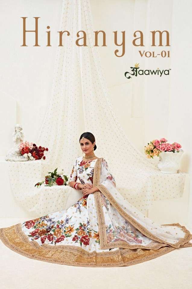 Aawiya Presents Hiranyam Vol-1 Designer Partywear Bangalory Silk Digiral Printed Lehenga Choli Catalog Wholesaler