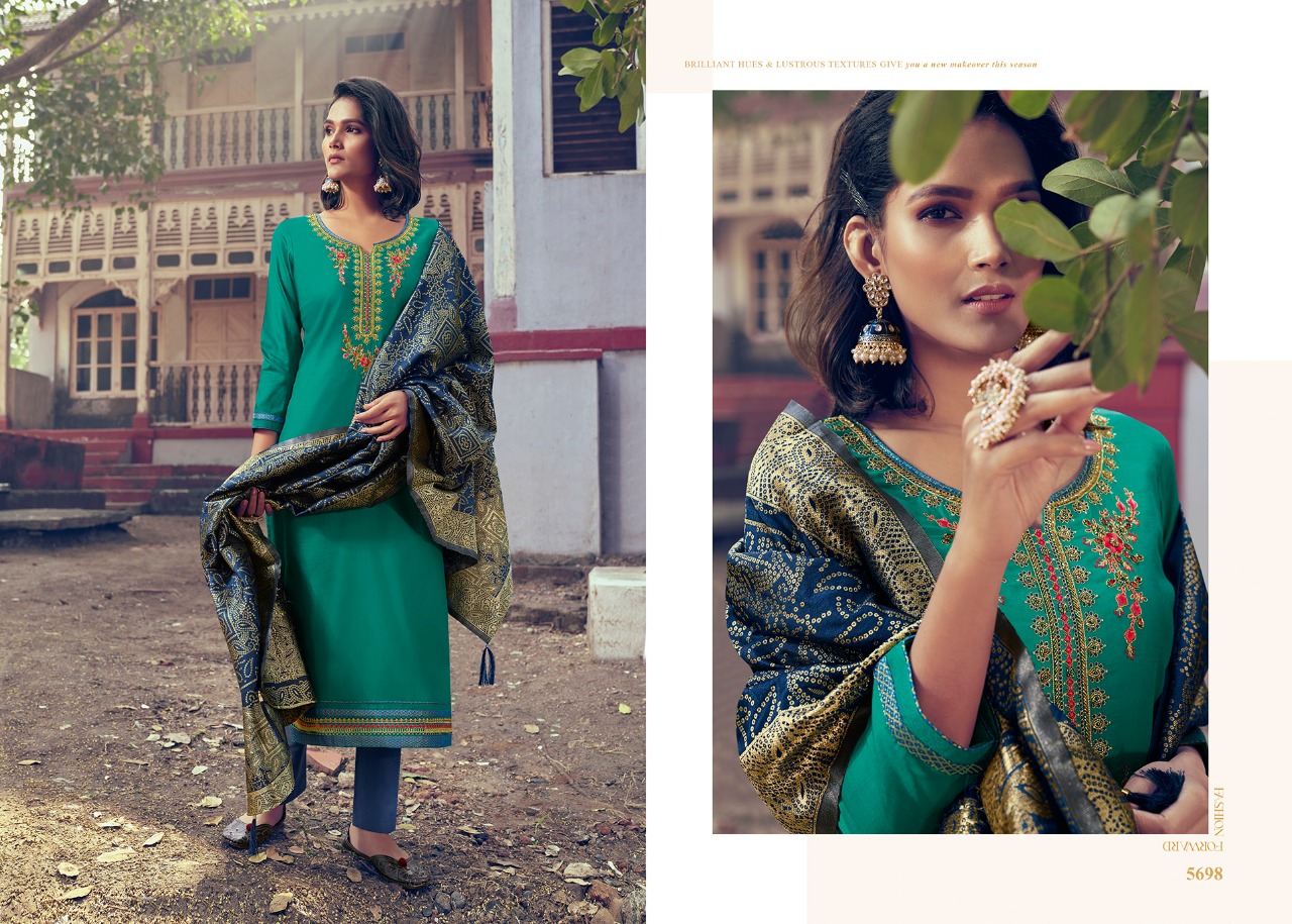 Kessi Presents Virasat Vol-7 Designer Partywear Pure Jam Silk With Khatli Work Straight Salwar Suits Catalog Wholesaler