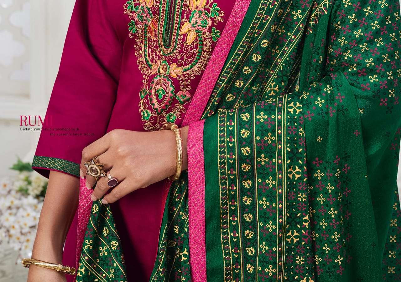 Kalarang  Presents Rumi Beautiful Stylist Jam Silk Embroidery Patiala Salwar Kameez Catalog Wholesaler And Exporters