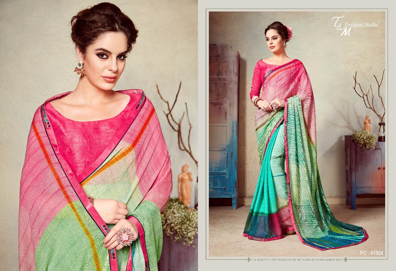 T&m Launching Panche Issue Vol-15 Heavy Georgette Digital Print With Fancy Lace Border Sarees Catalog Wholesaler