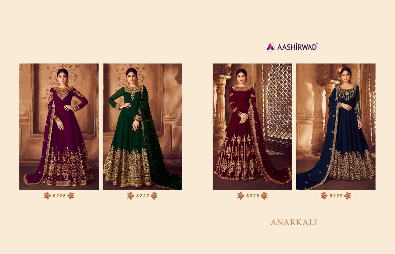 Aashirwad Presents Anarkali 8226 To 8229 Designer Reak Georgette With Embroidery Work Fancy Gown Collection