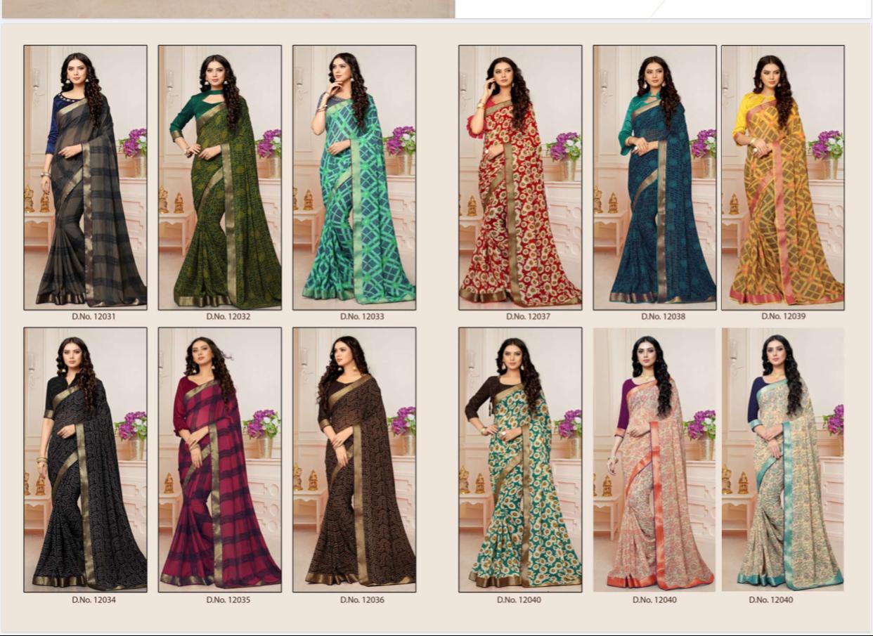 Mintorshi Presents Satkar Pure Georgette Regular Wear Printed Sarees Catalog Wholesaler