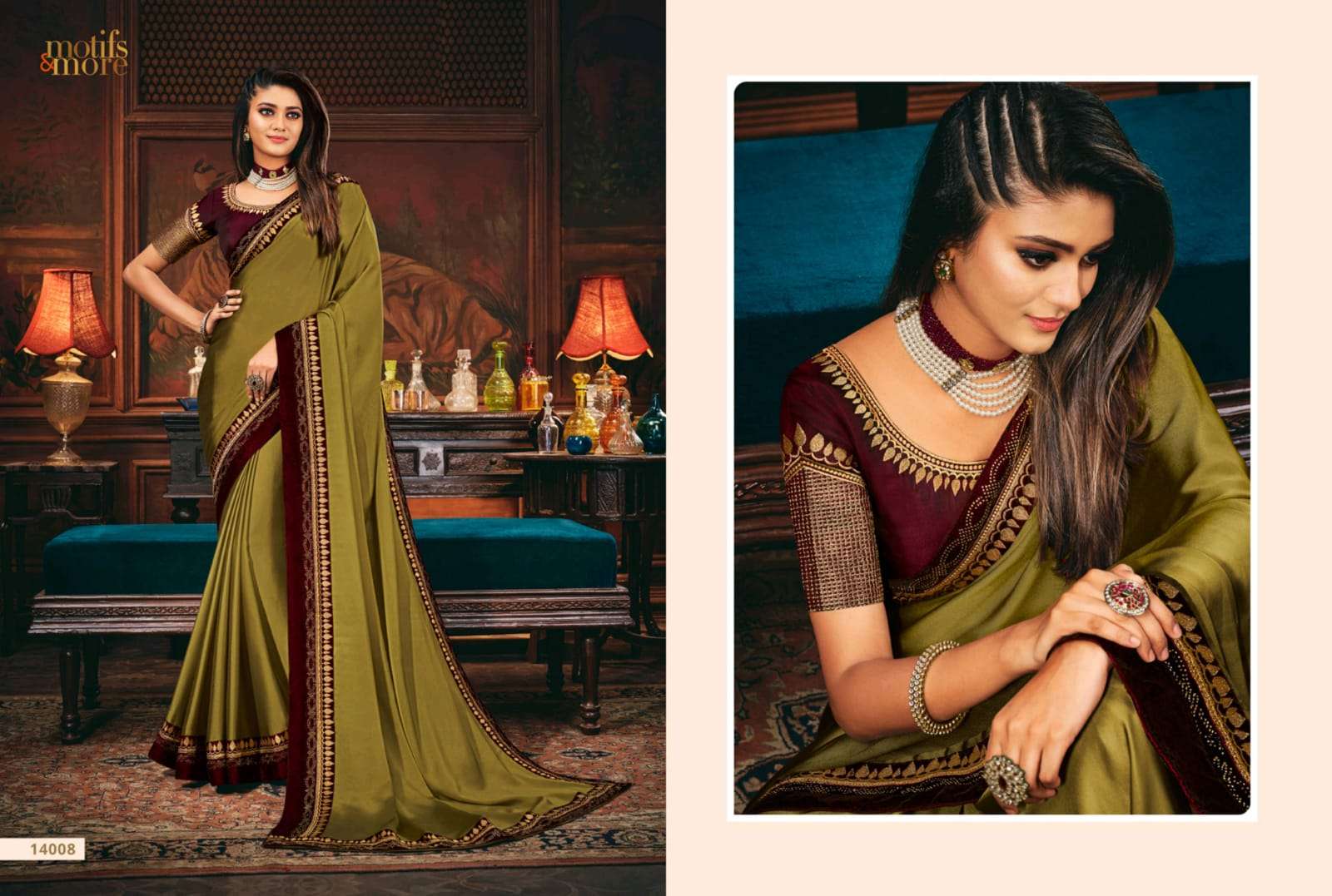 Motifs And More Vol-14 Series 14001 To 14016 Rich Look Designer  Function Wear Indian Saree Wholesaler
