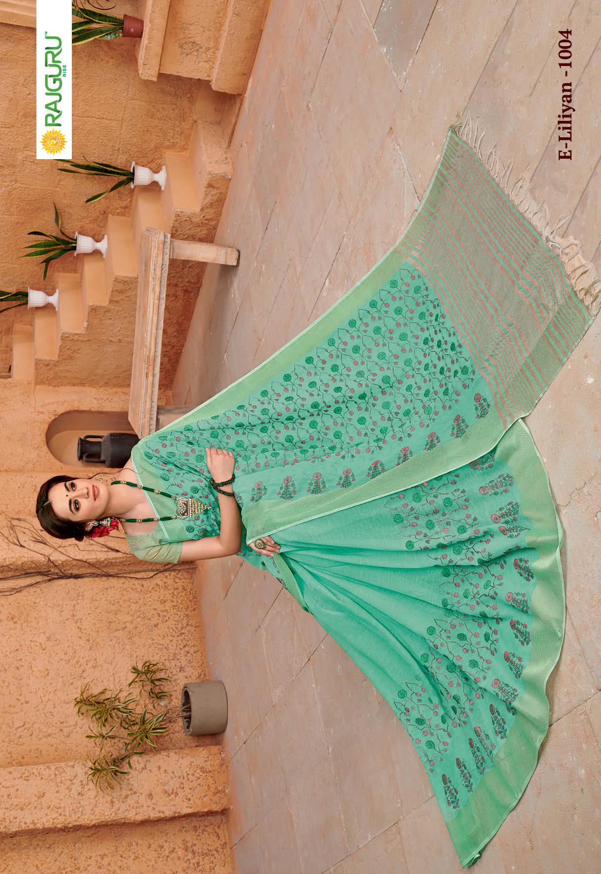 Rajguru Presents Liliyan Beautiful Designer Pure Lilen Silk With Embroidery Work Sarees Catalog Wholesaler