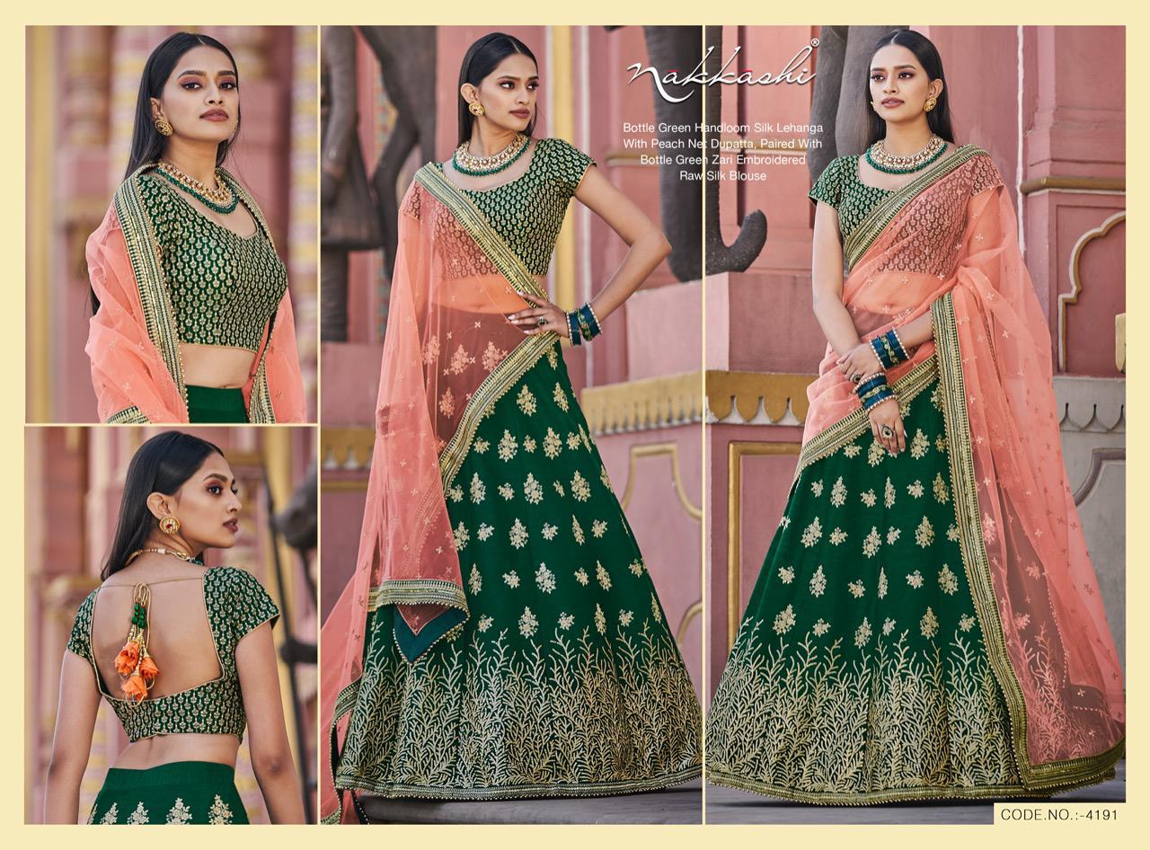 Nakkashi Presents Patrika 4189 To 4200 Series Beautiful Satin Silk Charming Look Indian Wedding Lehenga Collection At Wholesale
