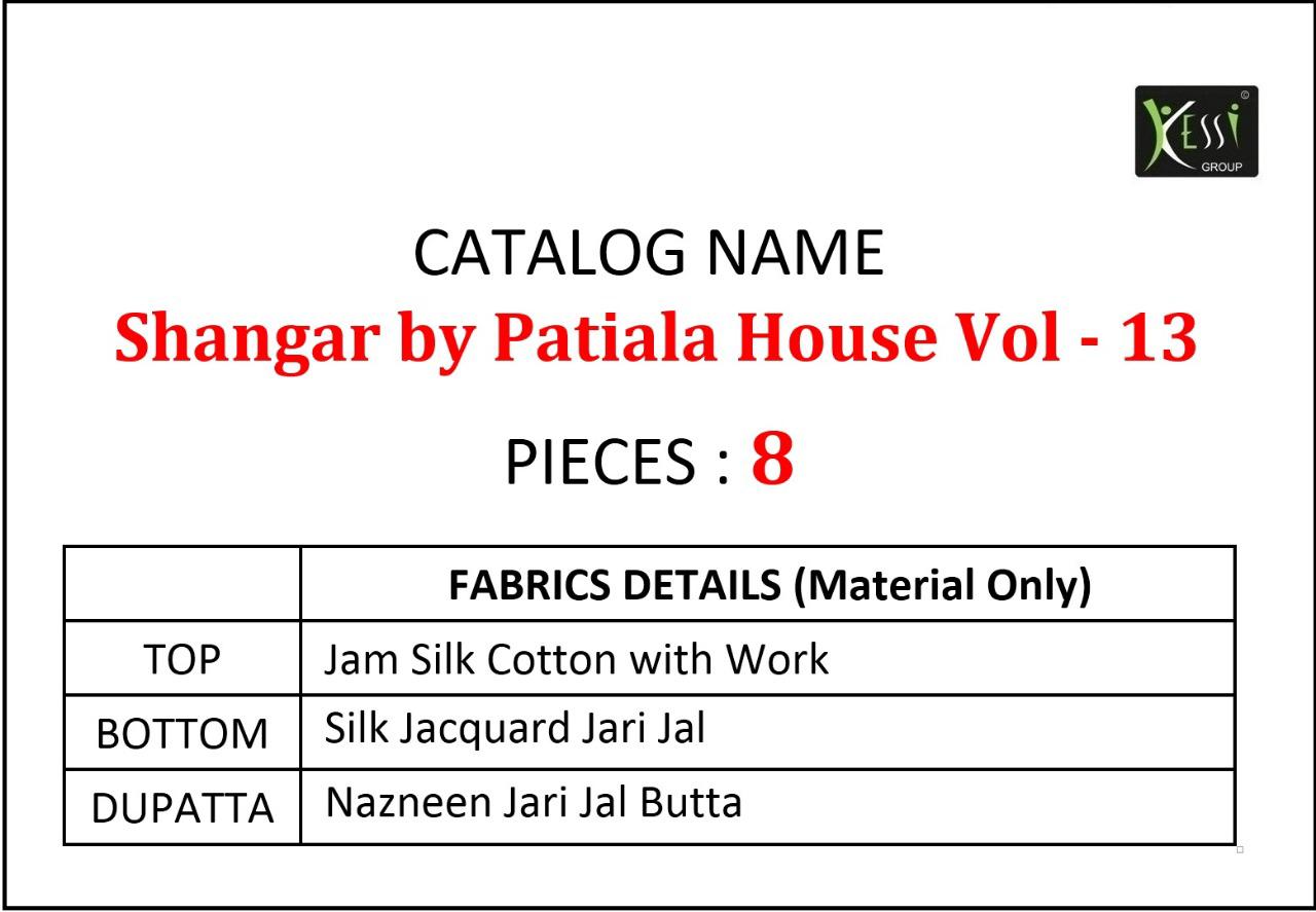 Kessi Presents Shangar By Patiala House Vol-13 Jam Silk Cotton With Work Punjabi Style Patiala Salwar Suit Wholesaler