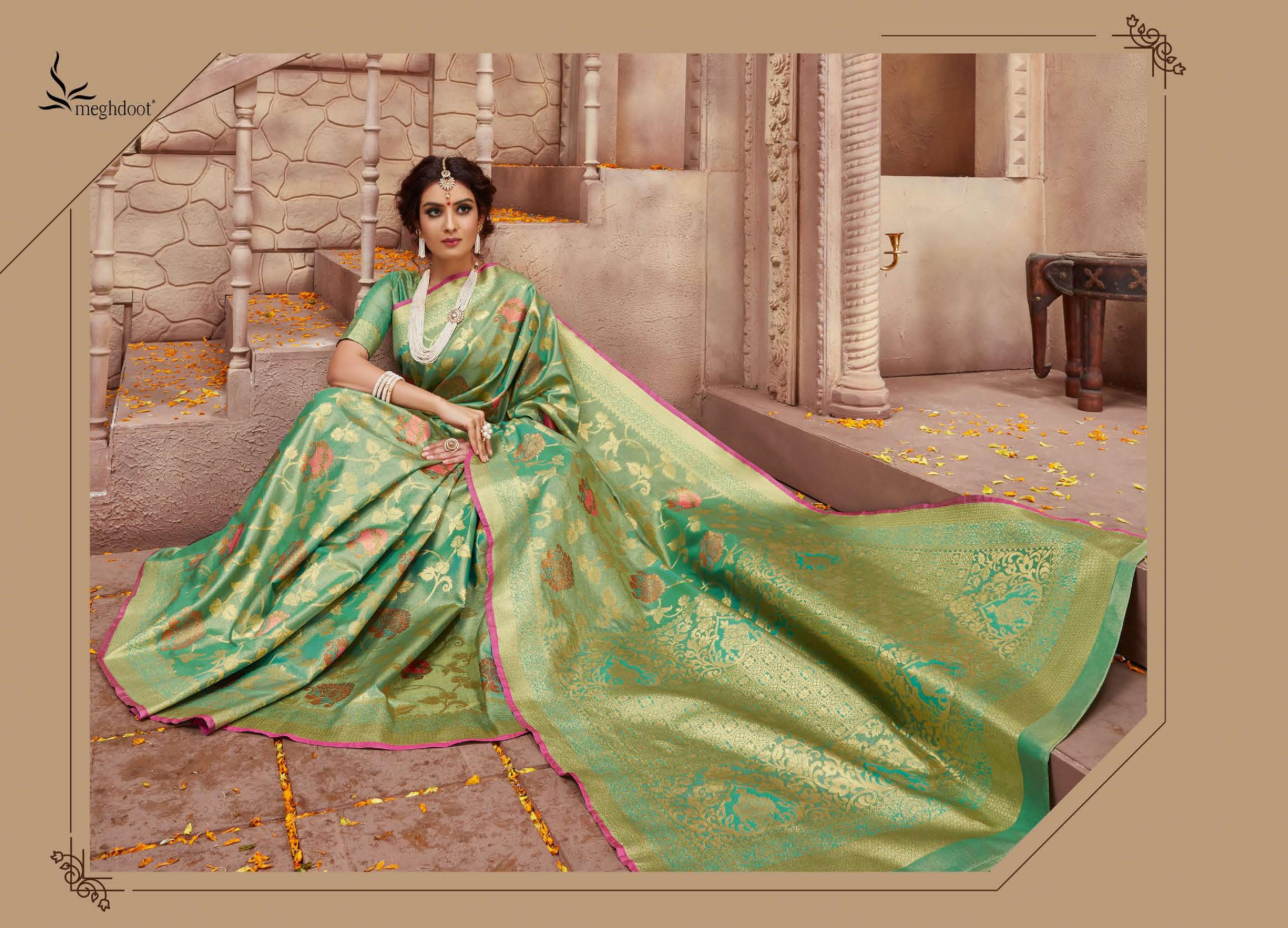 Meghdoot Presents Shine 1292 To 1323 Series Indian Wedding Wear Silk Sarees Catalog Wholesaler