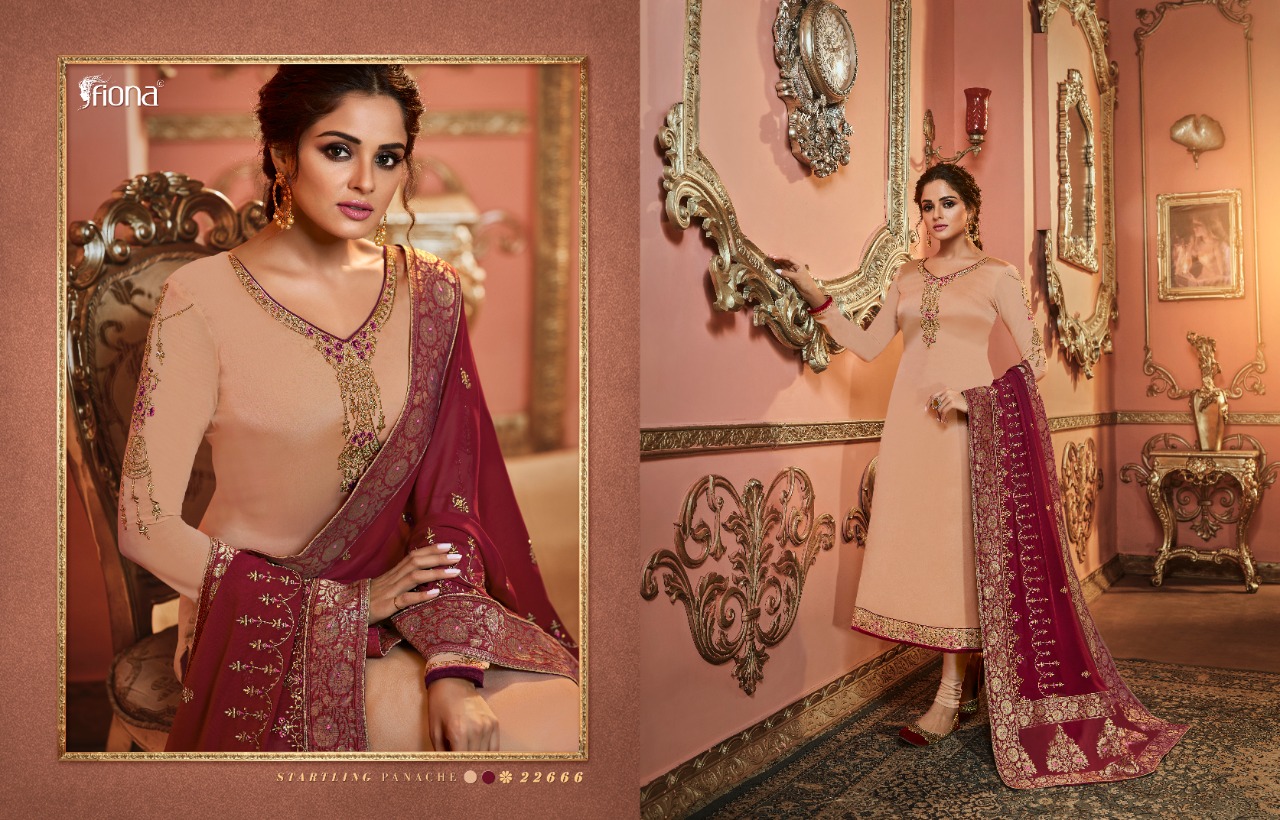 Fiona Presents Naisha Satin Georgette And Heavy Dupattas And Jacquard Pallu Straight Salwar Suit Catalog Wholesaler