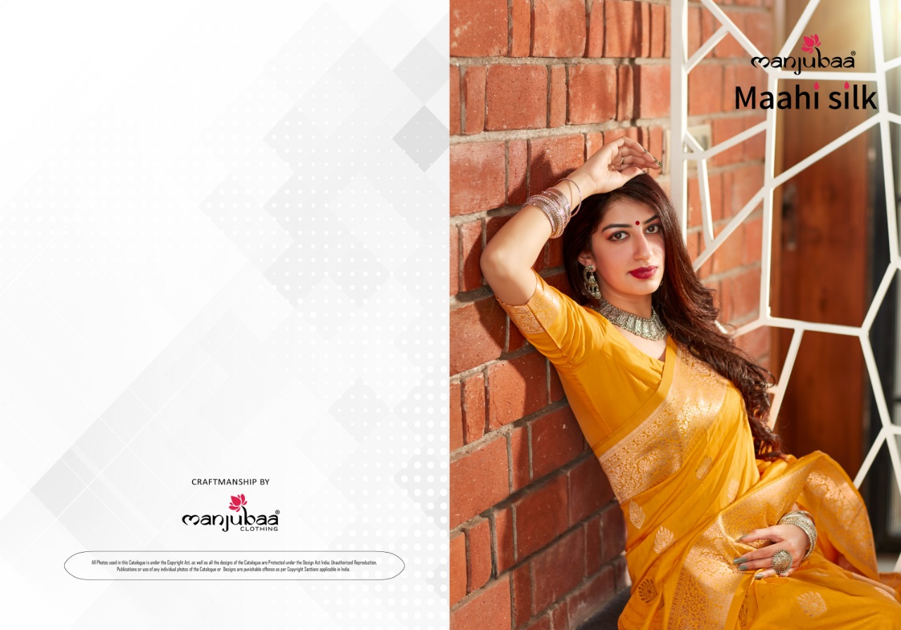 Manjubaa Presents Maahi Silk Indina Traditional Wear Banarasi Silk Sarees Catalog Wholesaler