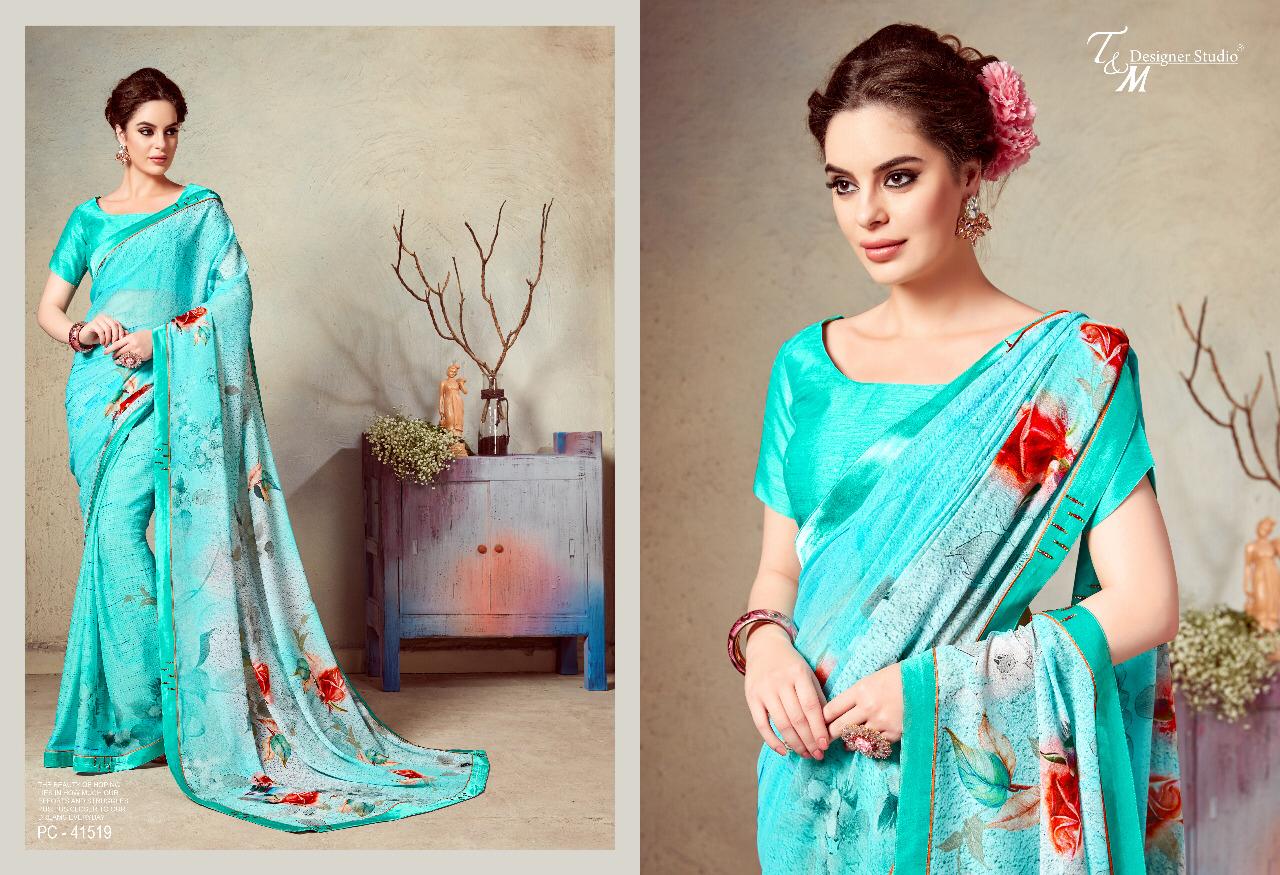 T&m Launching Panche Issue Vol-15 Heavy Georgette Digital Print With Fancy Lace Border Sarees Catalog Wholesaler